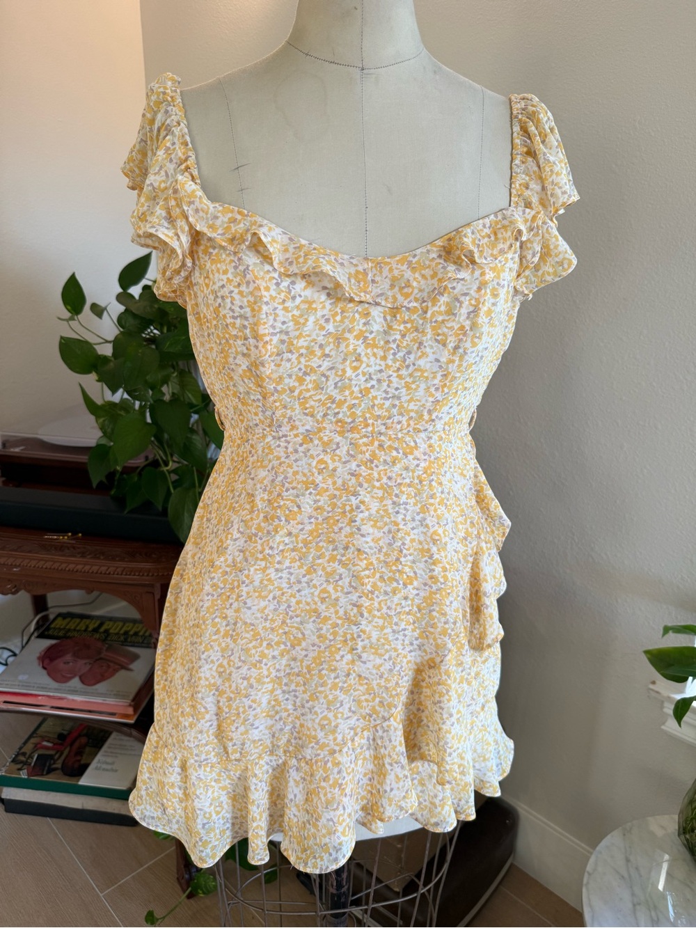 Hello Molly Yellow Floral Ruffle Mini Dress